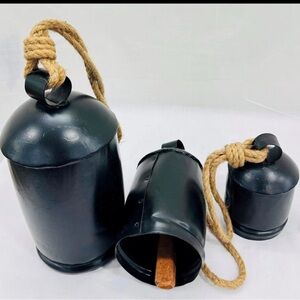 Black Metal Bells with Rope Handles/ Holiday Decor/ Garden bells/ cow bells